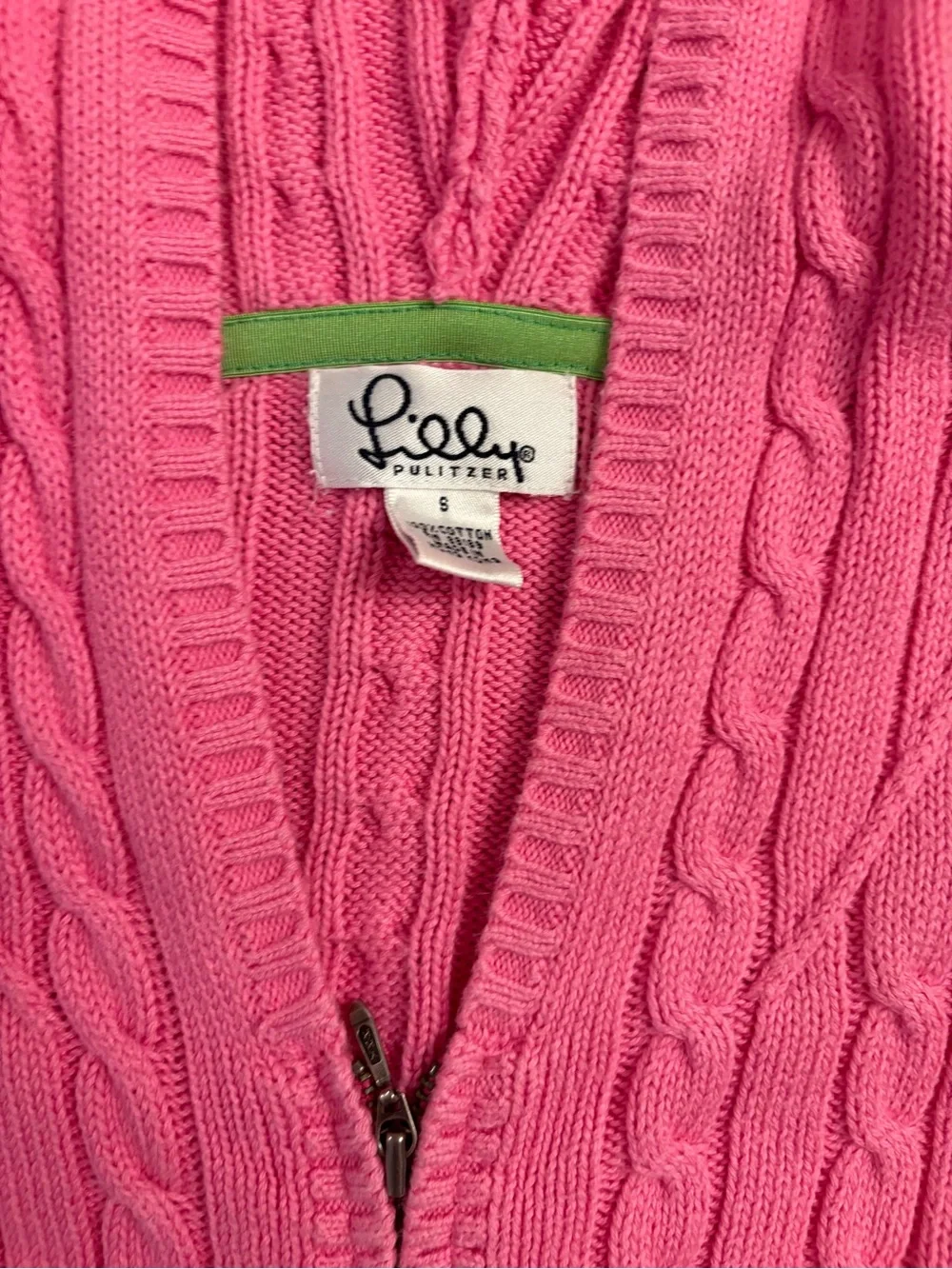 Lilly Pulitzer Pink Cable-Knit Hooded Zip Sweater